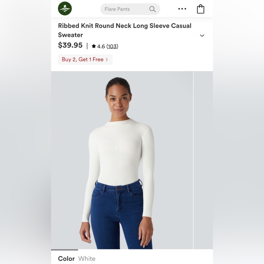 HALARA Ribbed Knit Round Neck Long Sleeve Casual Sweater, Size M. Brand new